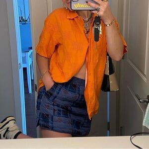 Orange checkered collar button down